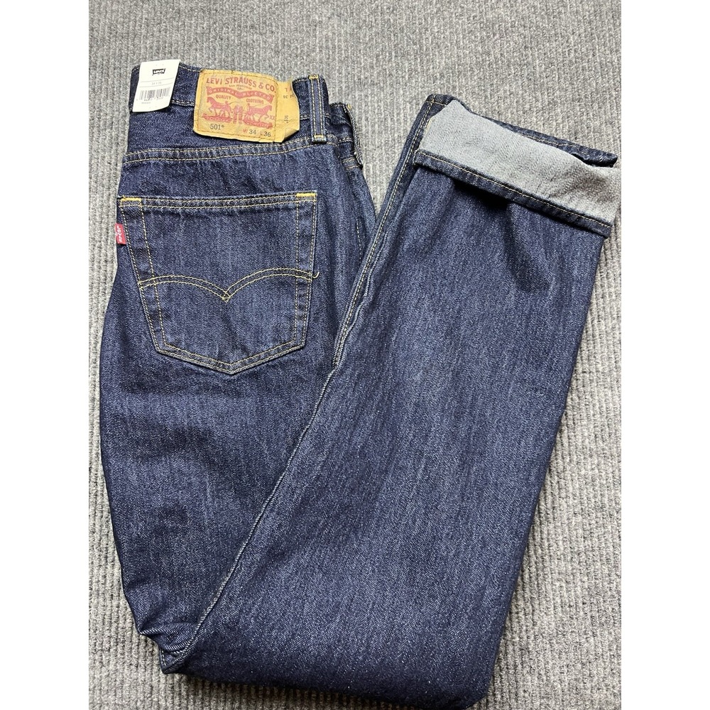 New LEVI'S MENS 501 STRAIGHT LEG BUTTON FLY JEANS 34 X 36 Dark Wash Non Stretch